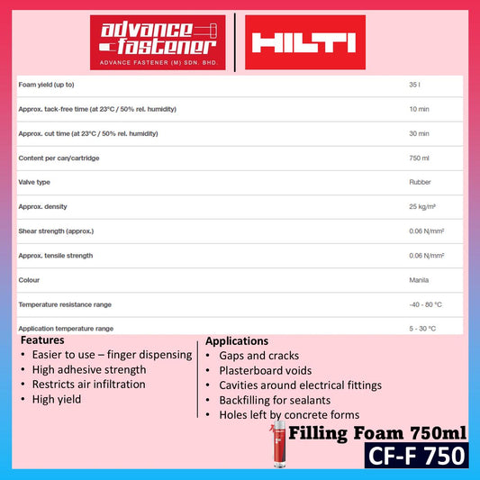 Hilti CF-F 750 Filling Foam / Fire Safety (For air-sealing, filling and insulating gaps and cracks)