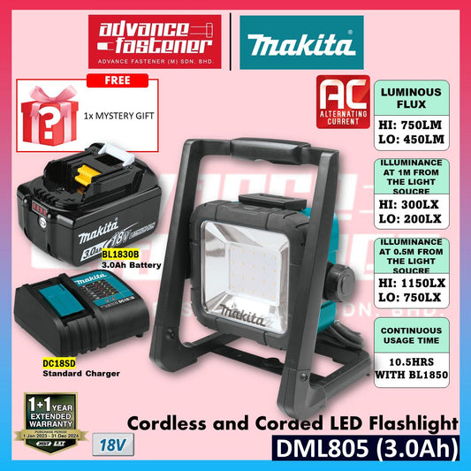 Makita DML805 / GBDDML805 18V Cordless and Corded LED Worklight