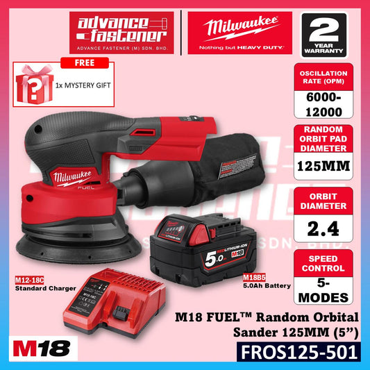 Milwaukee FROS125-502 / FROS125-0 M18 FUEL Random Orbital Sander 125MM (5")