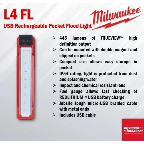 Milwaukee L4 FL USB Rechargeable Pocket Flood Light