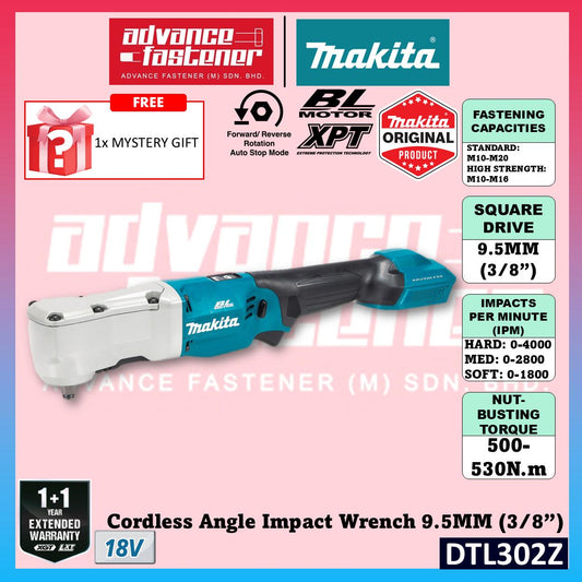 Makita DTL302 / DTL302Z 18V Cordless Angle Impact Wrench 9.5MM (3/8") (Brushless)