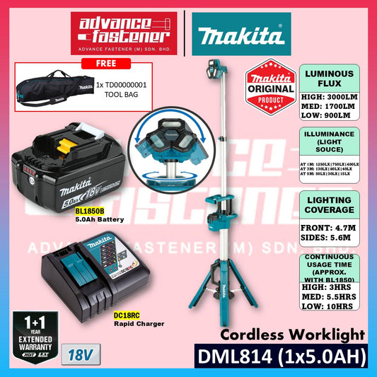 Makita DML814 (MYADML814) 18V Cordless Worklight 3000lm ( Spot Lighting / Area Lighting )