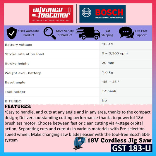 BOSCH GST 183-LI 18V Cordless Jigsaw