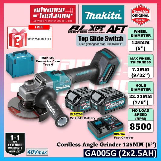 MAKITA GA005GM201 / GA005GZ 40V Cordless Angle Grinder 125MM ( 5" ) ( Top Slide Swtich )