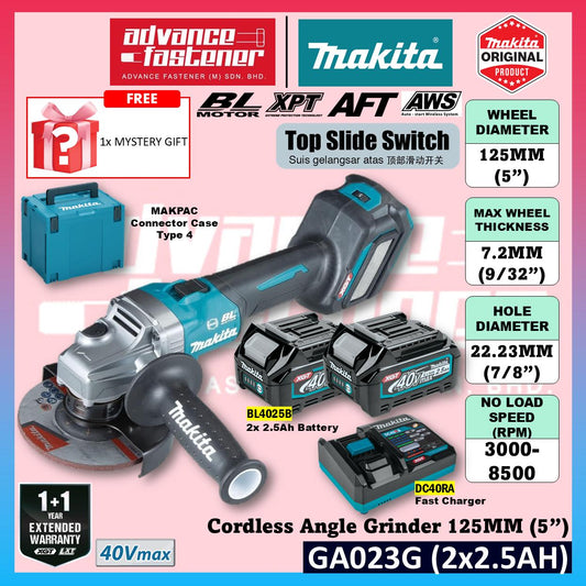 MAKITA GA023GZK / GA023GZ 40Vmax Cordless Angle Grinder 125MM ( 5" ) ( Top Slide Switch )