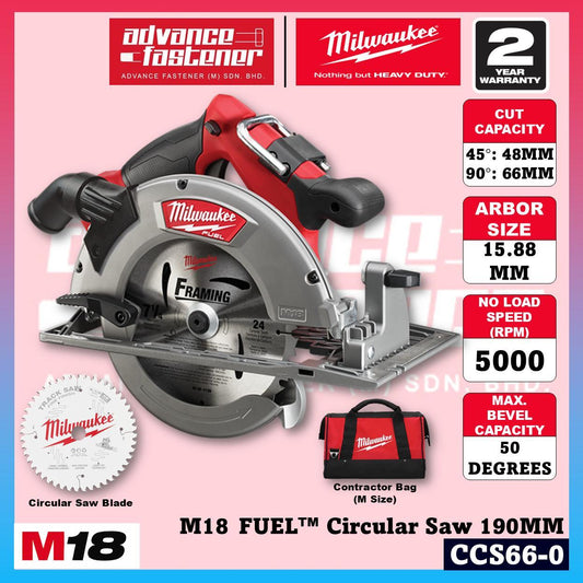 Milwaukee CCS66-501B / CCS66-0 M18 FUEL Circular Saw 190mm (7-1/4")