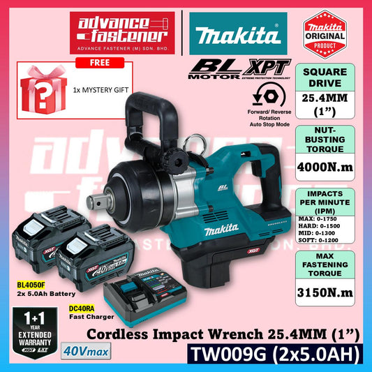 MAKITA TW009GZ 40Vmax Cordless Impact Wrench 25.4MM (1"), Short Anvil