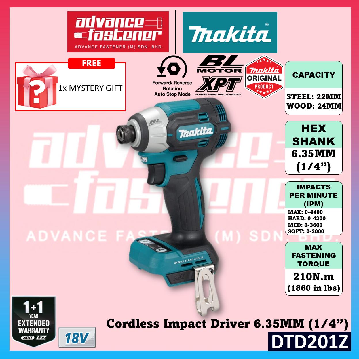 Makita DTD201RTJ / DTD201Z 18V Cordless Impact Driver 6.35 mm (1/4") (Brushless)