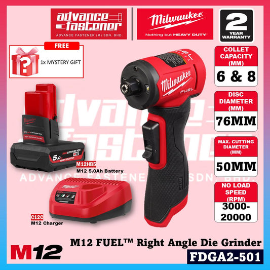 Milwaukee FDGA2-501 / FDGA2-0 M12 FUEL Right Angle Die Grinder with Variable Speed