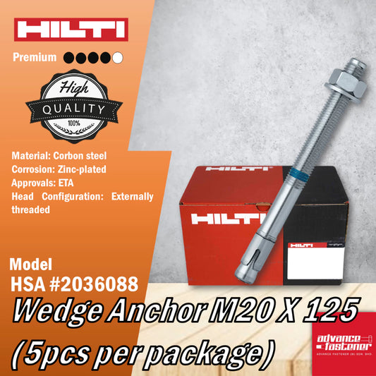 HILTI HSA #2036088 Wedge Anchor M12 x 100 / M20 x 125 (25 / 10 pcs per package)