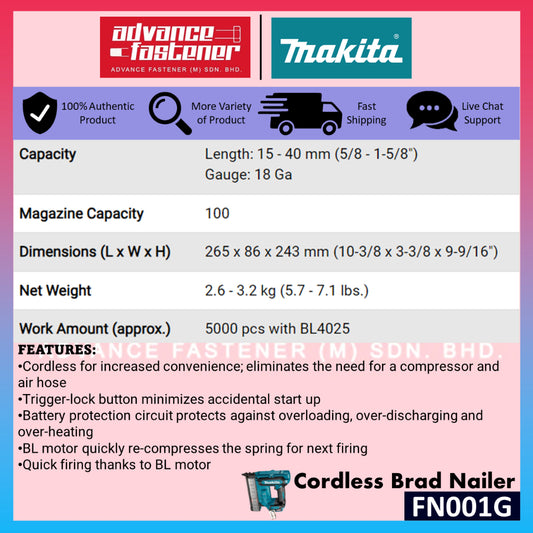 MAKITA 40Vmax 40V XGT Cordless Combo 2 ( FN001G Cordless Brad Nailer / PT001G Cordless Pin Nailer)