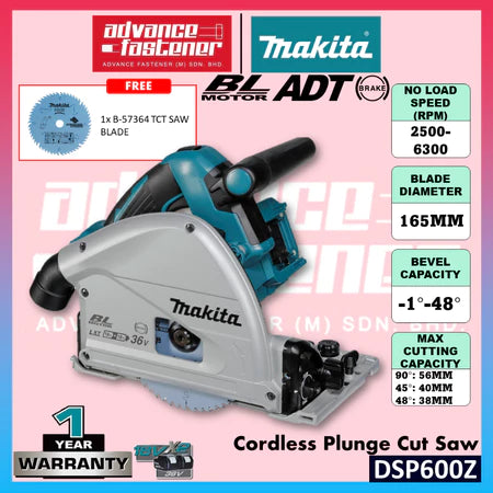 MAKITA DSP600 / DSP600Z 18Vx2 Cordless Plunge Cut Saw 165MM (6-1/2")