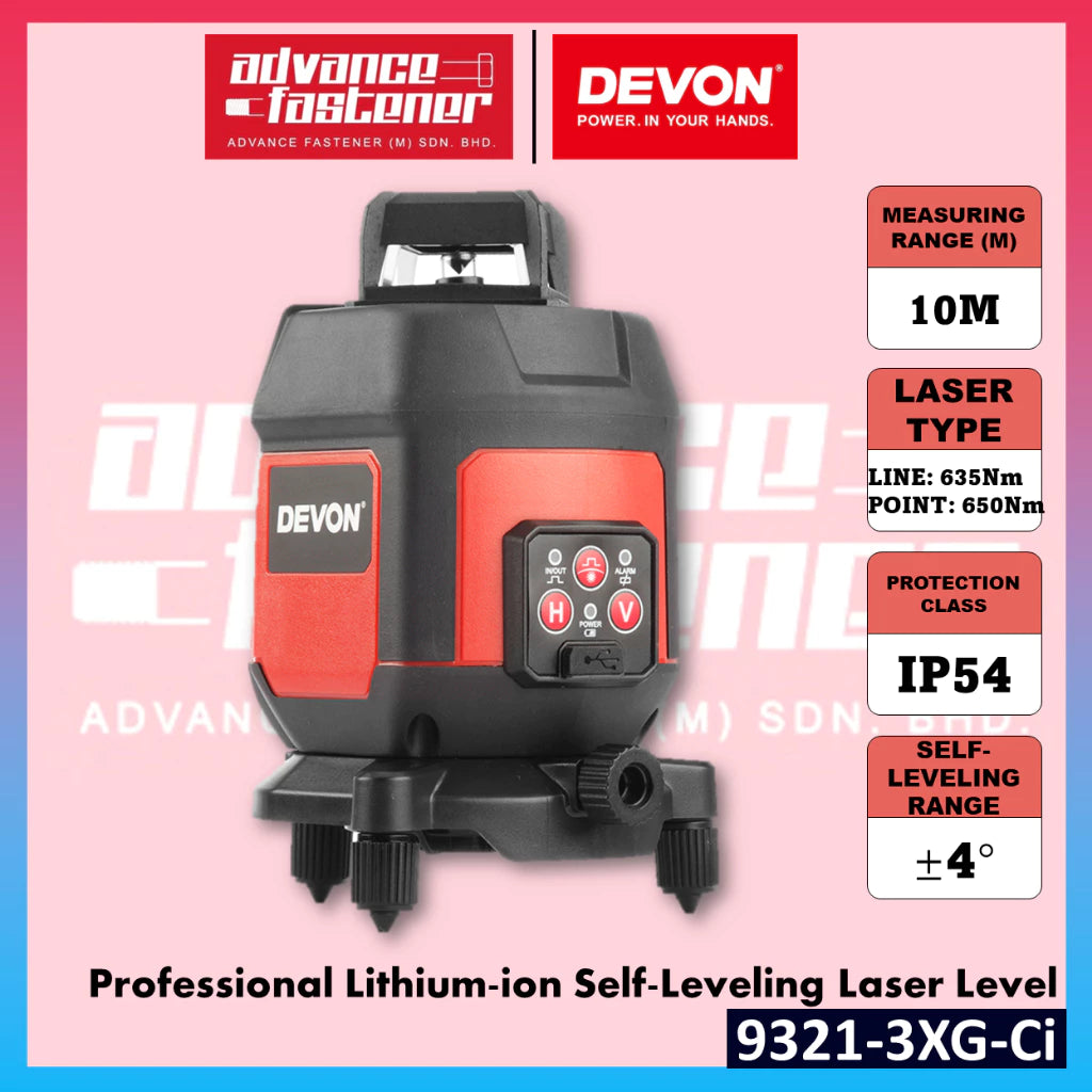 Devon Laser Professional Lithium-ion Self-Leveling Laser Level 6 lines 1 dot 9321-3XG-Ci