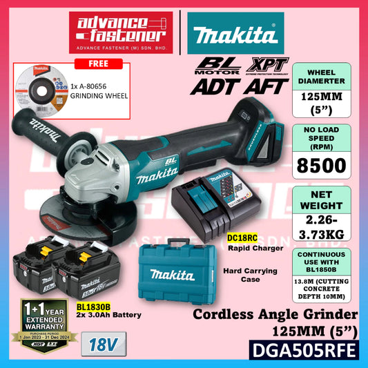 Makita DGA505RTE / DGA505RFE / DGA505Z 18V Cordless Angle Grinder 125MM (5")