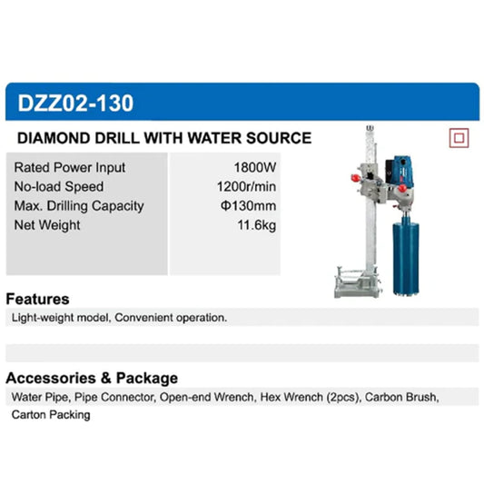 DONG CHENG CORING MACHINE DZZ02-130 Corded Diamond Drill with Water Source 5"