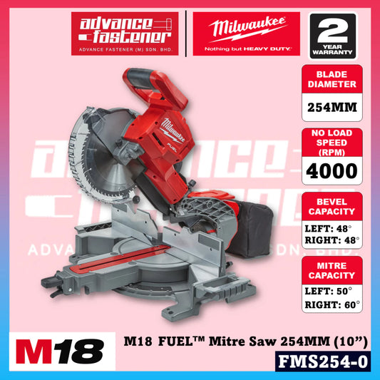 Milwaukee FMS254-0 / FMS254-801B M18 FUEL™ Mitre Saw 254MM (10”)