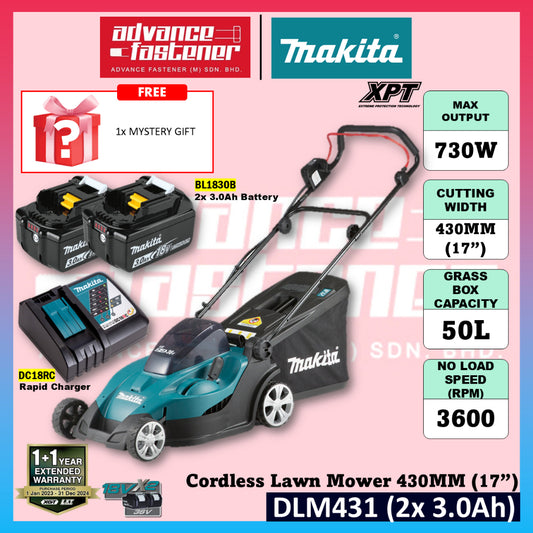 Makita DLM431 / DLM431Z 18Vx2 Cordless Lawn Mower 430MM (17")
