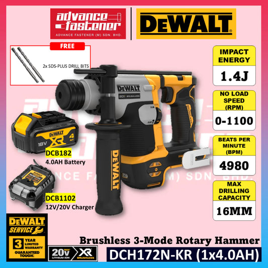 DeWalt DCH172N-KR 20V MAX Cordless Brushless 3-Mode Cordless Rotary Hammer 16mm with SDS-Plus