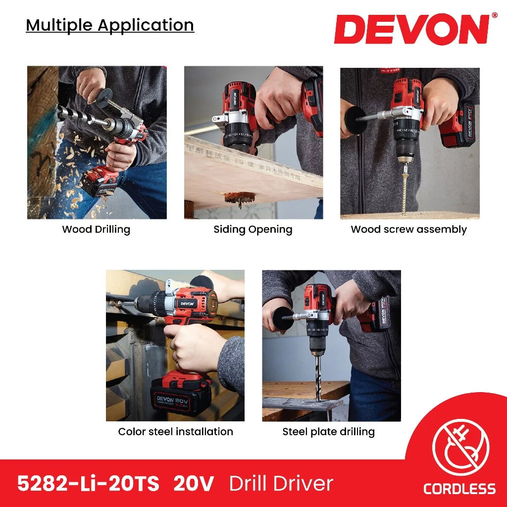 DEVON 5282-LI-20TS / 5282-LI-20Z 20V Brushless Cordless Driver Drill 13MM (1/2")