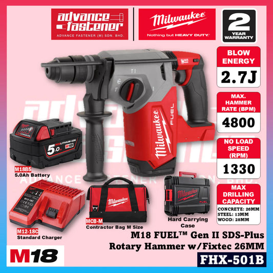 MILWAUKEE FHX-601B / FHX-0X0 M18 FUEL™ Gen II SDS-Plus Rotary Hammer w/Fixtec 26MM