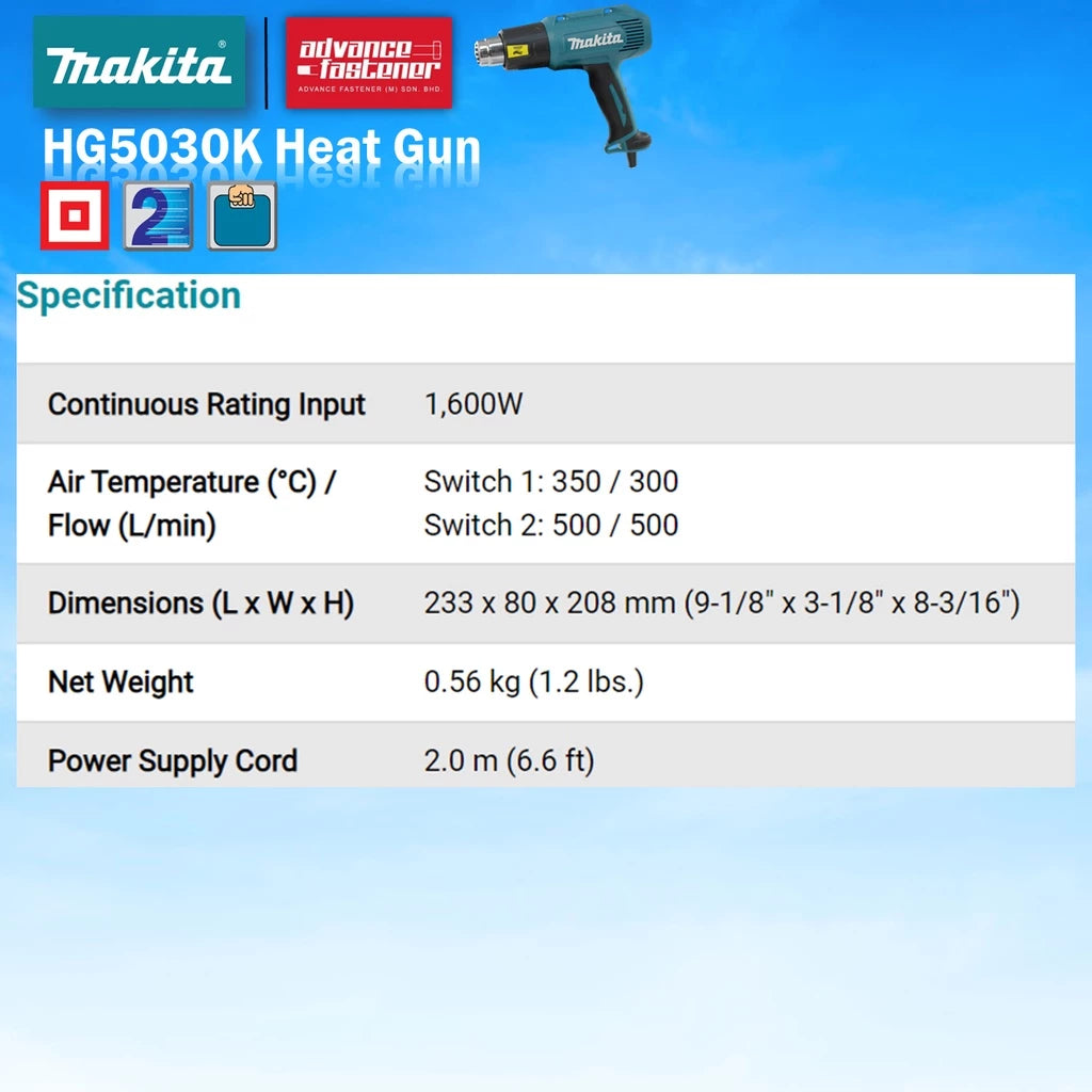 Makita Corded HG5030K Heat Gun 1600W