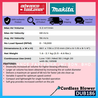 Makita DUB186Z / DUB186 18V Cordless Blower ( similar as DUB185 )
