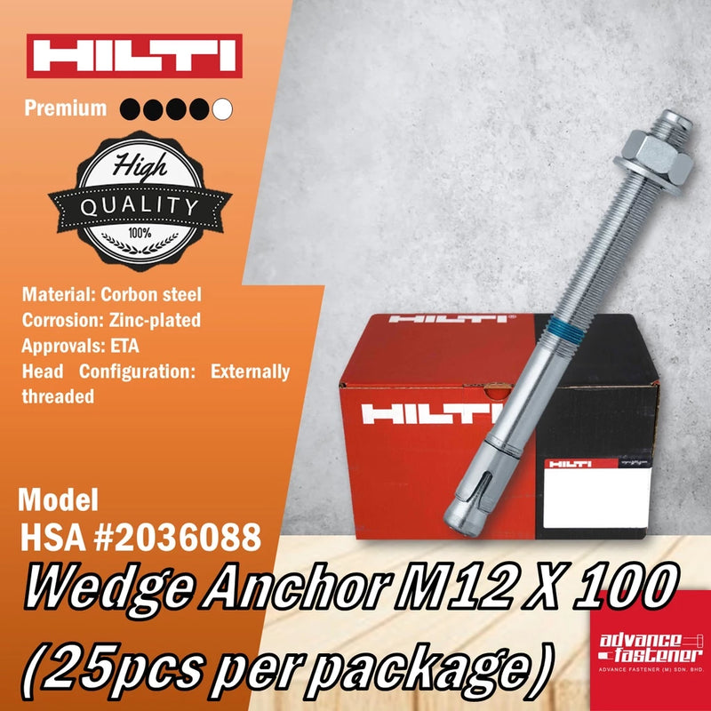 HILTI HSA #2036088 Wedge Anchor M12 x 100 / M20 x 125 (25 / 10 pcs per package)