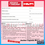 Hilti HVU2 Anchor capsule Adhesive capsule M12x110 / 1 pcs ( Hybrid urethane methacrylate adhesive )