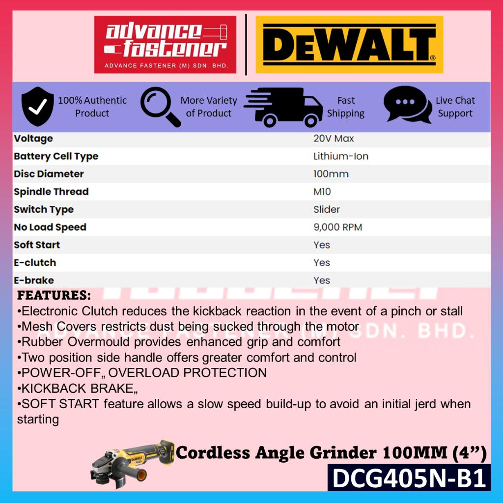 DeWalt DCG405P2-B1 / DCG405N-B1 18V XR Cordless Angle Grinder 100MM (4”)