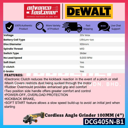 DeWalt DCG405P2-B1 / DCG405N-B1 18V XR Cordless Angle Grinder 100MM (4”)