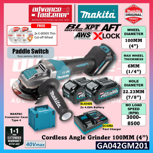 Makita GA042GM201 / GA042GD201 / GA042GZ 40Vmax Cordless Angle Grinder 100MM (4") ( GA042 )