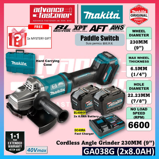 MAKITA GA038GZK 40Vmax Cordless Angle Grinder 230MM ( 9" ) ( Paddle Switch )