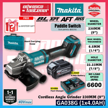MAKITA GA038GZK 40Vmax Cordless Angle Grinder 230MM ( 9" ) ( Paddle Switch )