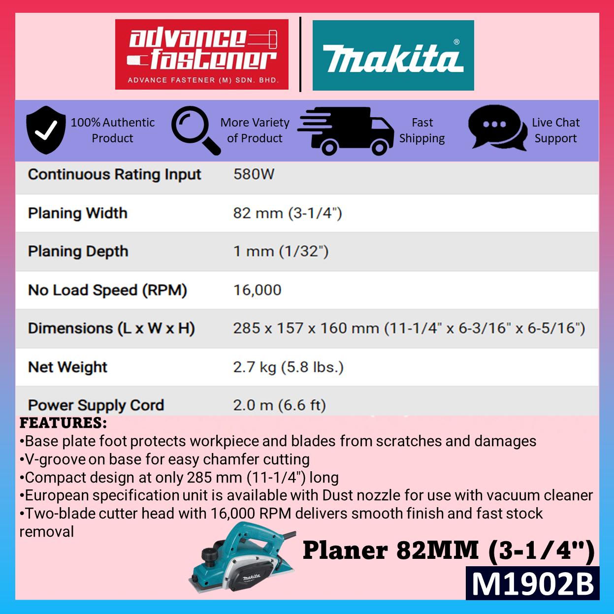 MAKITA MT Series M1902B Planer 82MM (3-1/4") Blade Tools