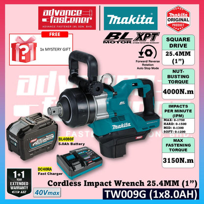 MAKITA TW009GZ 40Vmax Cordless Impact Wrench 25.4MM (1"), Short Anvil