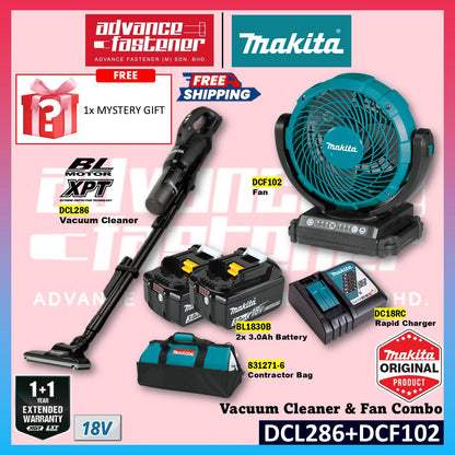 Makita 18V LXT Cordless Combo ( DCL286 18V Brushless Vacuum Cleaner / DCF102 18V Cordless Fan )