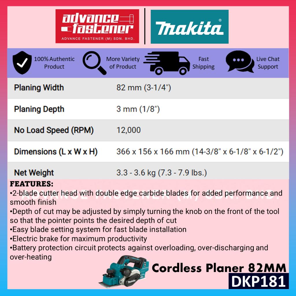 MAKITA DKP181RTJ / DKP181Z 18V Cordless Planer 82MM (3-1/4")
