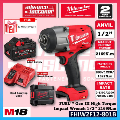 Milwaukee FHIW2F12-601B / FHIW2F12-0X0 M18 FUEL Gen III High Torque Impact Wrench 1/2" 2169N.m