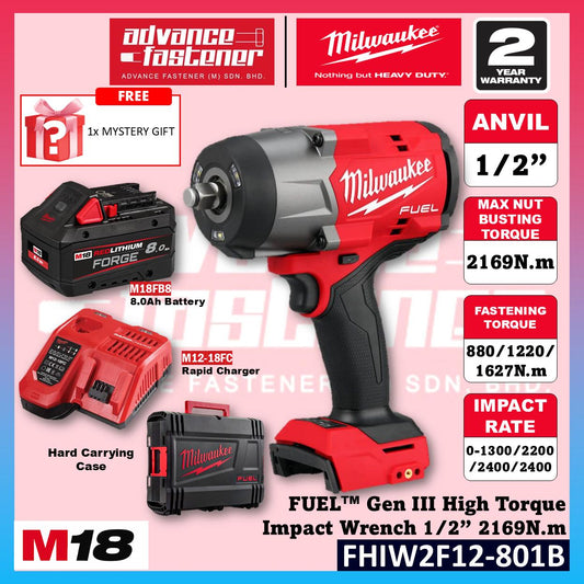 Milwaukee FHIW2F12-601B / FHIW2F12-0X0 M18 FUEL Gen III High Torque Impact Wrench 1/2" 2169N.m