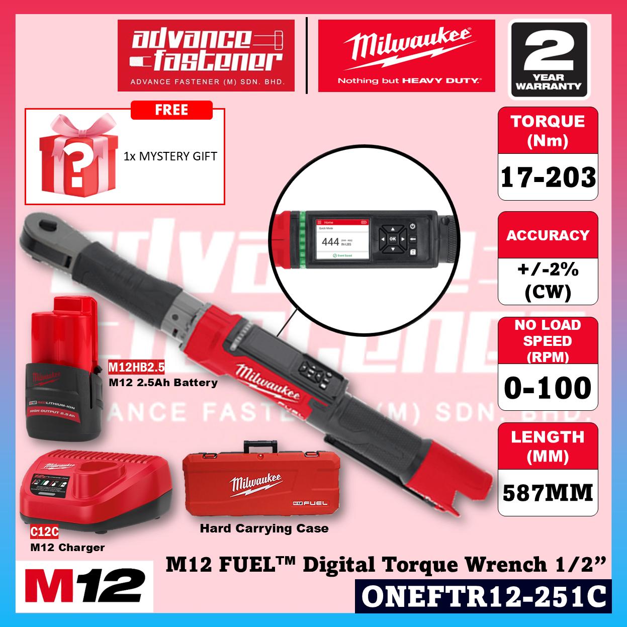 Milwaukee ONEFTR12-251C / ONEFTR12-0C0 M12 FUEL Digital Torque Wrench 1/2″ w/ ONE-KEY 203Nm
