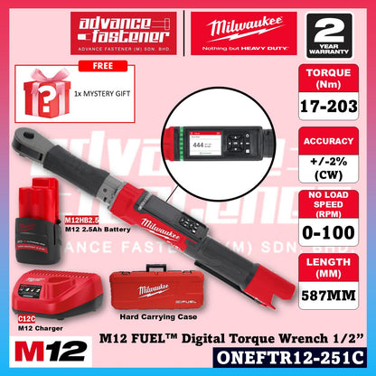 Milwaukee ONEFTR12-251C / ONEFTR12-0C0 M12 FUEL Digital Torque Wrench 1/2″ w/ ONE-KEY 203Nm
