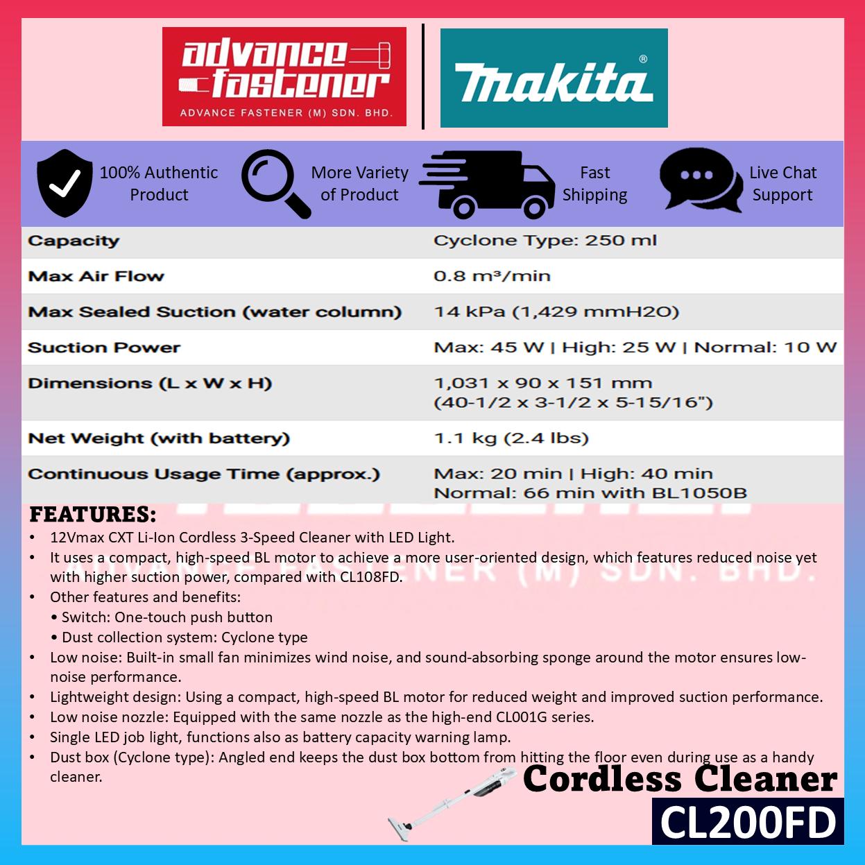 MAKITA CL200FDSA / CL200FDZ 12Vmax Cordless Cleaner