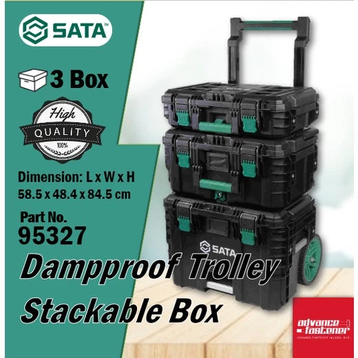 SATA 95327 20L/ 40L/ 65L Dampproof Trolley Stackable Box / Packout Organizer Tool Box (3 boxes) 【Ready Stock】