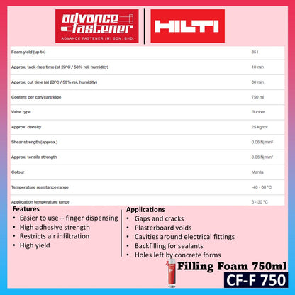 Hilti CF-F 750 Filling Foam / Fire Safety (For air-sealing, filling and insulating gaps and cracks)