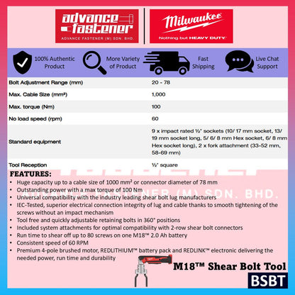 Milwaukee BSBT-502X / BSBT-0X0 M18 Shear Bolt Tool