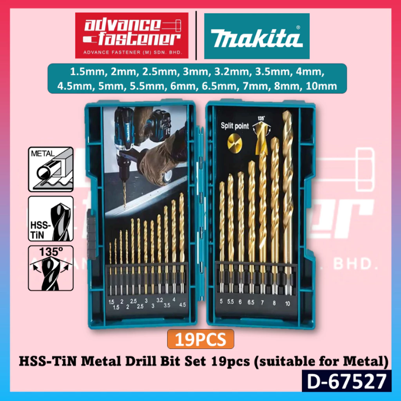 Makita Accessories D-67527 HSS-TiN Metal Drill Bit Set 19pcs ( suitable for Metal )