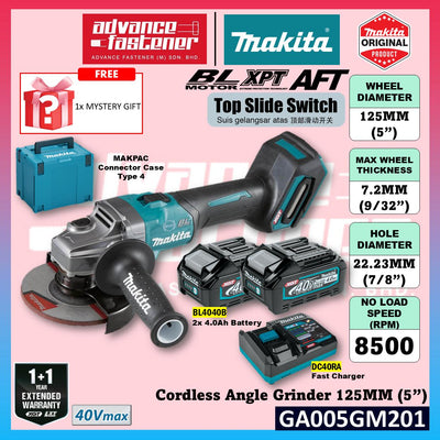 MAKITA GA005GM201 / GA005GZ 40V Cordless Angle Grinder 125MM ( 5" ) ( Top Slide Swtich )
