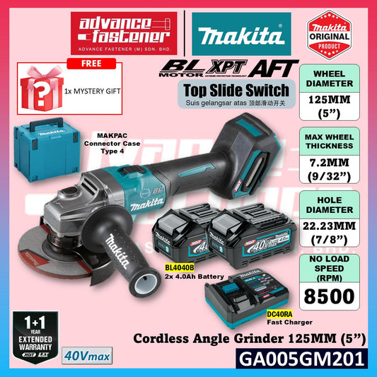 MAKITA GA005GM201 / GA005GZ 40V Cordless Angle Grinder 125MM ( 5" ) ( Top Slide Swtich )