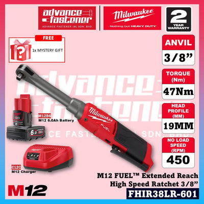 Milwaukee FHIR38LR-0 M12 FUEL Extended Reach High Speed Ratchet Wrench 3/8" 47Nm