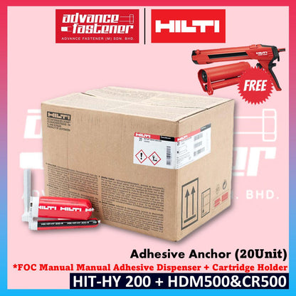 Hilti HIT-HY 200-R V3 / HIT-RE 500 V4 / HIT-RE 100 Epoxy Anchor 20 unit ( RE500 / RE100 / HY200 ) **FOC HDM500 + CB500 / CR500 Manual Adhesive Dispenser + Cartridge Holder